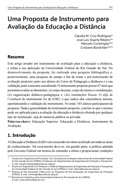 Uma proposta de instrumento para avaliação da educação a distância