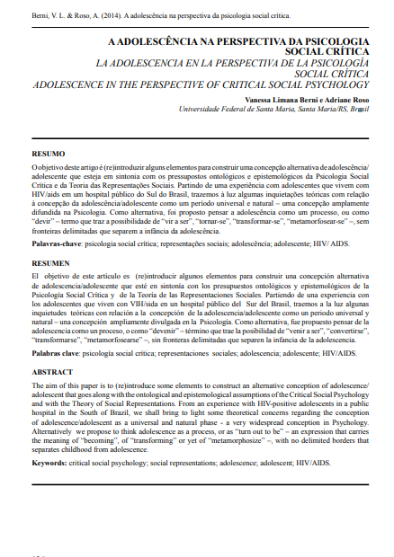 A adolescência na perspectiva da psicologia social crítica