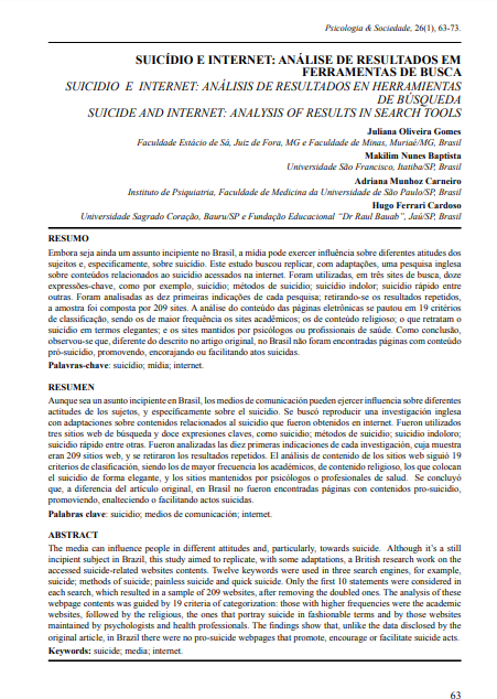 Suicídio e internet: análise de resultados em ferramentas de busca