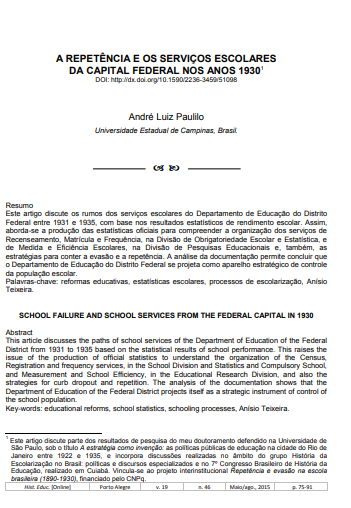 A repetência e os serviços escolares da capital federal nos anos 1930