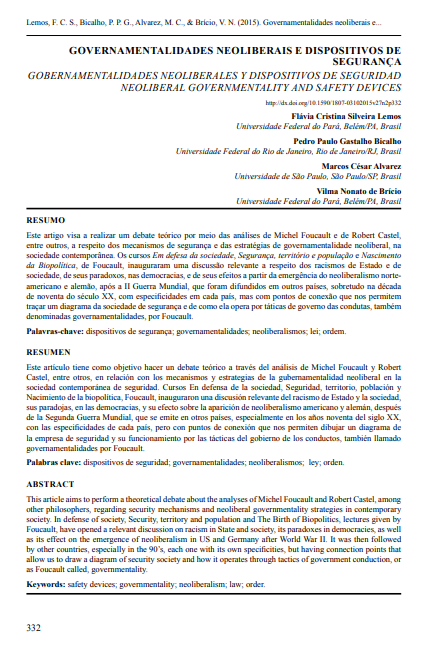 GOVERNAMENTALIDADES NEOLIBERAIS E DISPOSITIVOS DE SEGURANÇA