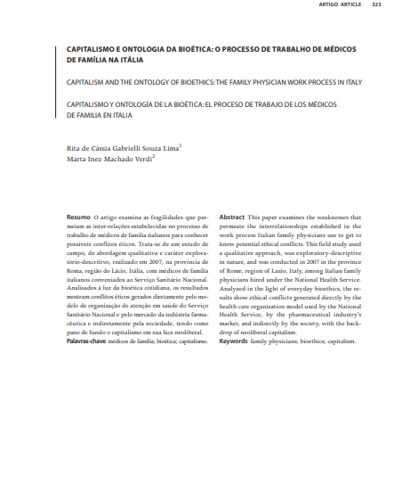 CAPITALISMO E ONTOLOGIA DA BIOÉTICA: O PROCESSO DE TRABALHO DE MÉDICOS DE FAMÍLIA NA ITÁLIA