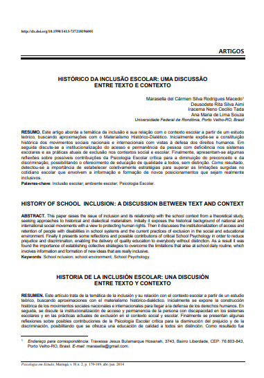 Histórico da inclusão escolar: uma discussão entre texto e contexto