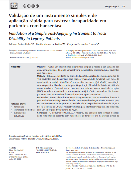 Validation of a Simple Instrument of Fast Application to Track Disability in Leprosy Patients