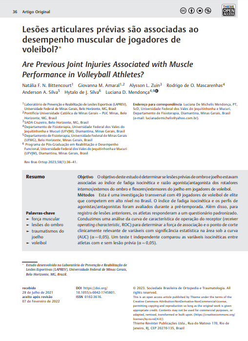 Are Previous Joint Injuries Associated with Muscle Performance in Volleyball Athletes?