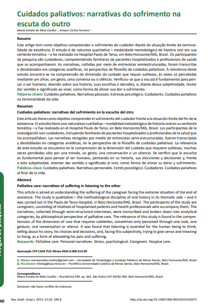 Cuidados paliativos: narrativas do sofrimento na escuta do outro