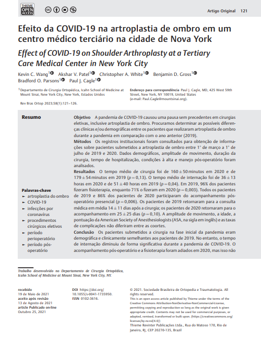 Effect of COVID-19 on Shoulder Arthroplasty at a Tertiary Care Medical Center in New York City