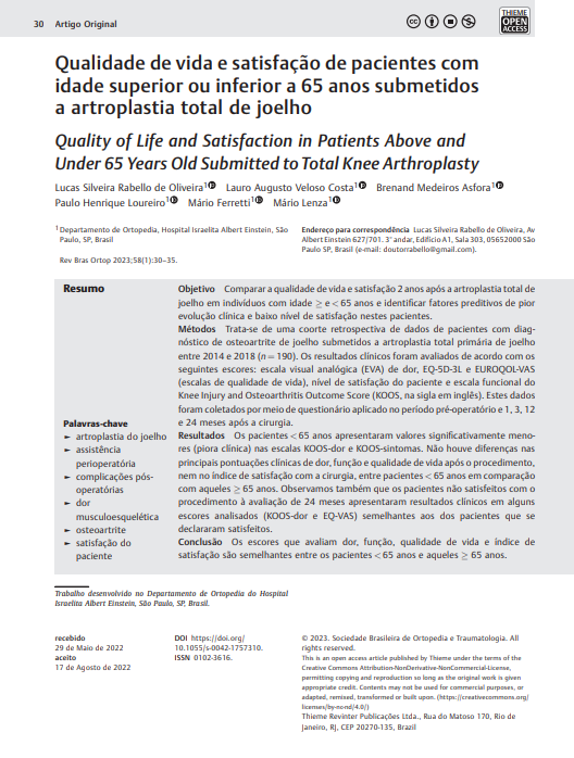 Quality of Life and Satisfaction in Patients Above and Under 65 Years Old Submitted to Total Knee Arthroplasty