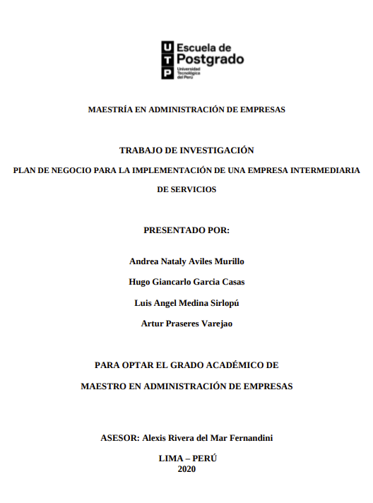 Plan de negocio para la implementación de una empresa intermediaria de servicios