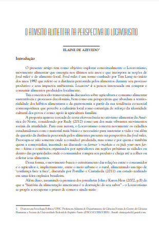 O ATIVISMO ALIMENTAR NA PERSPECTIVA DO LOCAVORISMO