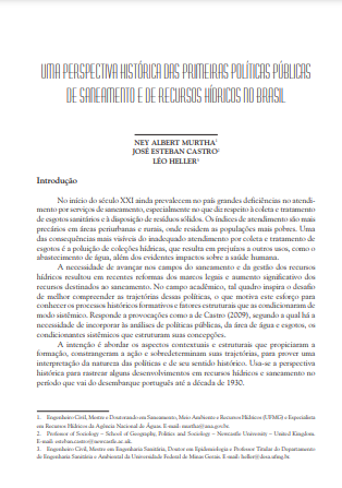 UMA PERSPECTIVA HISTÓRICA DAS PRIMEIRAS POLÍTICAS PÚBLICAS DE SANEAMENTO E DE RECURSOS HÍDRICOS NO BRASIL