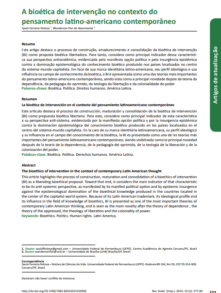 A bioética de intervenção no contexto do pensamento latino-americano contemporâneo