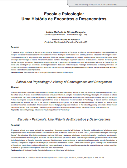 Escola e Psicologia: Uma História de Encontros e Desencontros