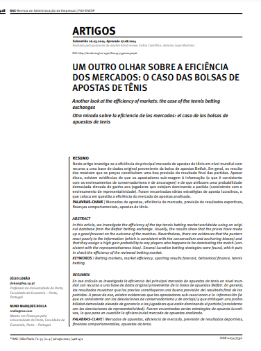 UM OUTRO OLHAR SOBRE A EFICIÊNCIA DOS MERCADOS: O CASO DAS BOLSAS DE APOSTAS DE TÊNIS