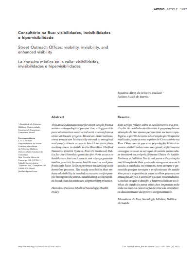 Consultório na Rua: visibilidades, invisibilidades e hipervisibilidade