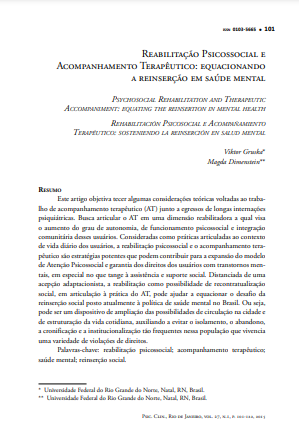 Reabilitação Psicossocial e Acompanhamento Terapêutico: equacionando a reinserção em saúde mental