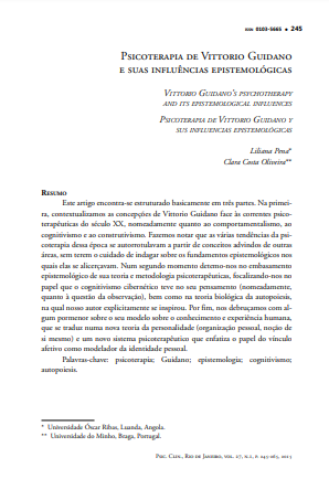 Psicoterapia de Vittorio Guidano e suas influências epistemológicas