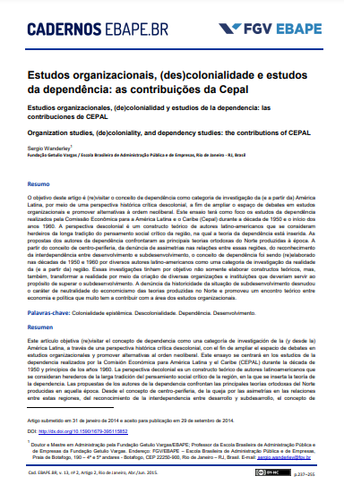 Estudos organizacionais, (des)colonialidade e estudos da dependência: as contribuições da Cepal