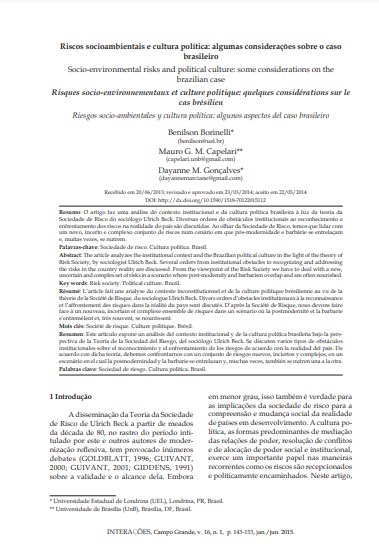 Riscos socioambientais e cultura política: algumas considerações sobre o caso brasileiro