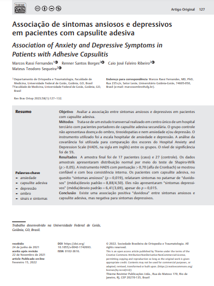 Association of Anxiety and Depressive Symptoms in Patients with Adhesive Capsulitis