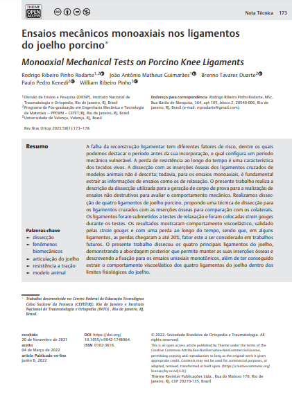 Monoaxial Mechanical Tests on Porcino Knee Ligaments