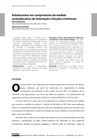 Adolescentes em cumprimento de medida socioeducativa de internação e facções criminosas