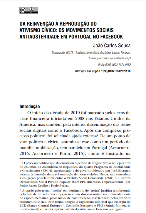 DA REINVENÇÃO À REPRODUÇÃO DO ATIVISMO CÍVICO: OS MOVIMENTOS SOCIAIS ANTIAUSTERIDADE EM PORTUGAL NO FACEBOOK