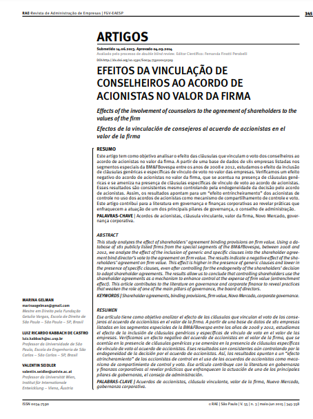 EFEITOS DA VINCULAÇÃO DE CONSELHEIROS AO ACORDO DE ACIONISTAS NO VALOR DA FIRMA