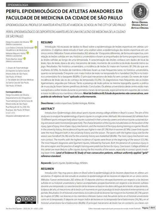 EPIDEMIOLOGICAL PROFILE OF AMATEUR ATHLETES AT A MEDICAL SCHOOL IN THE CITY OF SÃO PAULO