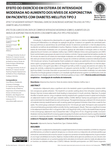 EFFECT OF MODERATE-INTENSITY TREADMILL EXERCISE ON INCREASED ADIPONECTIN LEVELS IN TYPE 2 DIABETES MELLITUS PATIENTS