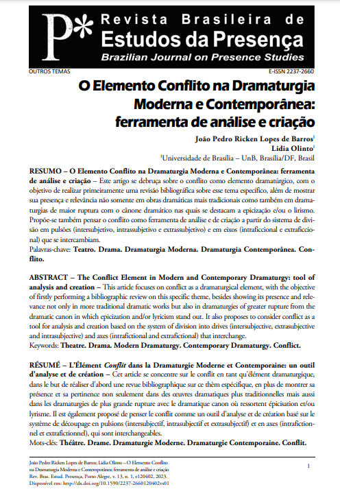 O Elemento Conflito na Dramaturgia Moderna e Contemporânea: ferramenta de análise e criação