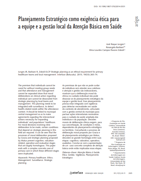 Planejamento Estratégico como exigência ética para a equipe e a gestão local da Atenção Básica em Saúde