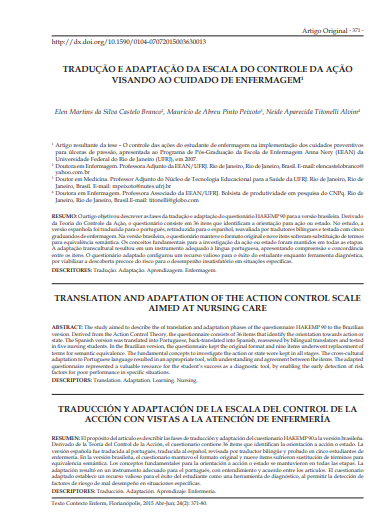 Translation and adaptation of the action control scale aimed at nursing care