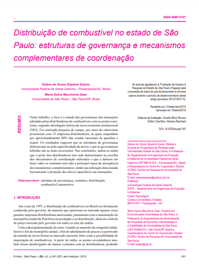 Distribuição de combustível no estado de São Paulo: estruturas de governança e mecanismos complementares de coordenação