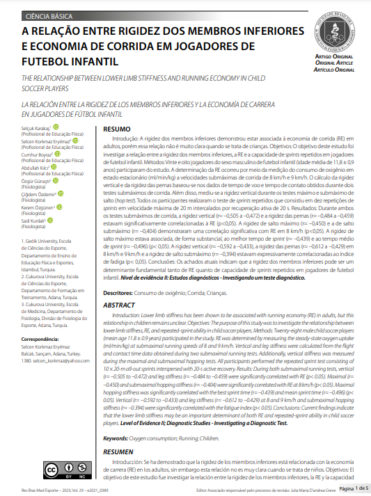 THE RELATIONSHIP BETWEEN LOWER LIMB STIFFNESS AND RUNNING ECONOMY IN CHILD SOCCER PLAYERS