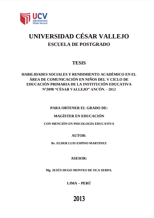 Habilidades sociales y rendimiento académico en el área de comunicación en niños del v ciclo de educación primaria