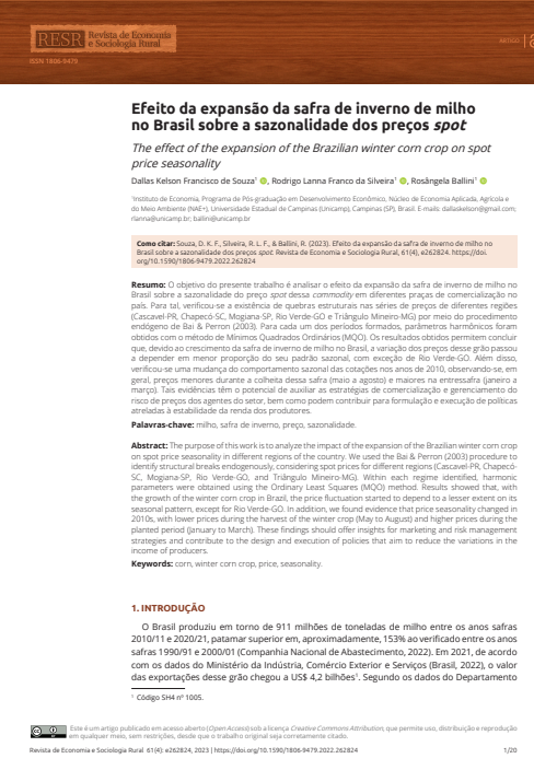 Efeito da expansão da safra de inverno de milho no Brasil sobre a sazonalidade dos preços spot