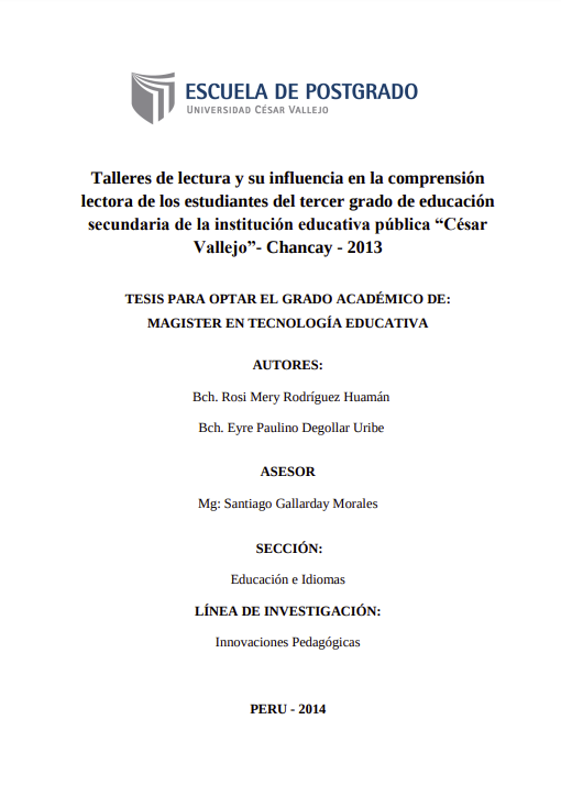 Talleres de lectura y su influencia en la comprensión lectora de los estudiantes del tercer grado de educación secundaria