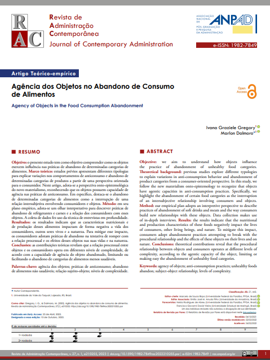 Agência dos Objetos no Abandono de Consumo de Alimentos