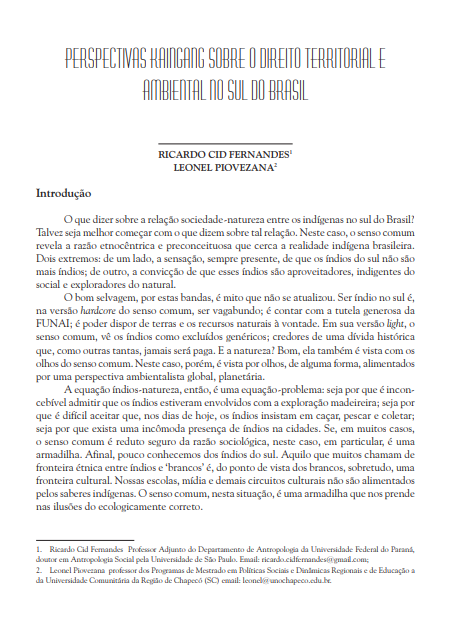 The Kaingang perspectives on land and environmental rights in the south of Brazil