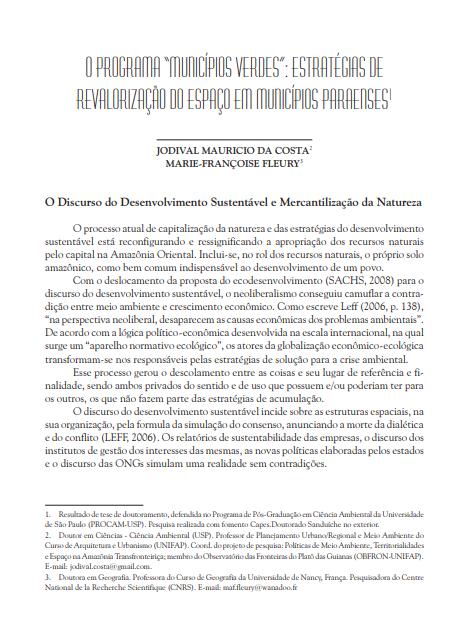 The &quot;Green Cities&quot; Program: Strategies for enhancing space in the municipalities of Pará