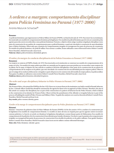 A ordem e a margem: comportamento disciplinar para Polícia Feminina no Paraná (1977-2000)