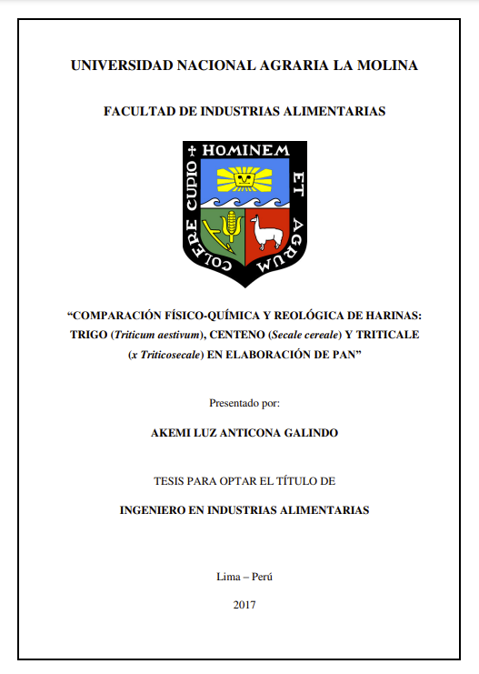 Comparación físico-química y reológica de harinas: trigo, centeno y triticale en elaboración de pan