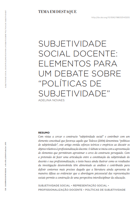 Subjetividade social docente: elementos para um debate sobre &quot;políticas de subjetividade&quot;