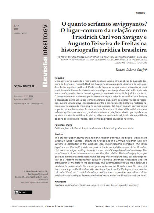 O quanto seríamos savignyanos? O lugar-comum da relação entre Friedrich Carl von Savigny e Augusto Teixeira de Freitas na historiografia jurídica brasileira