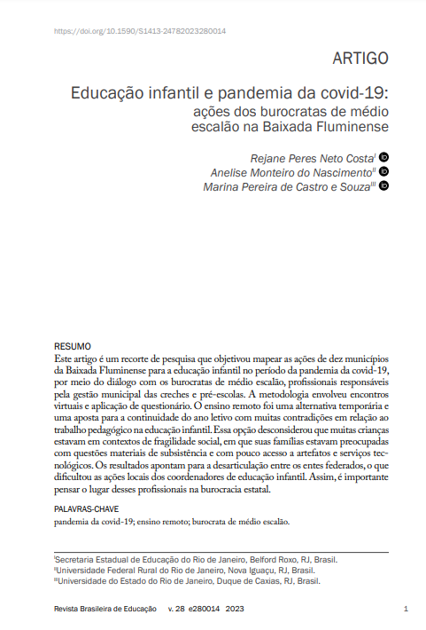 Educação infantil e pandemia da covid-19: ações dos burocratas de médio escalão na Baixada Fluminense