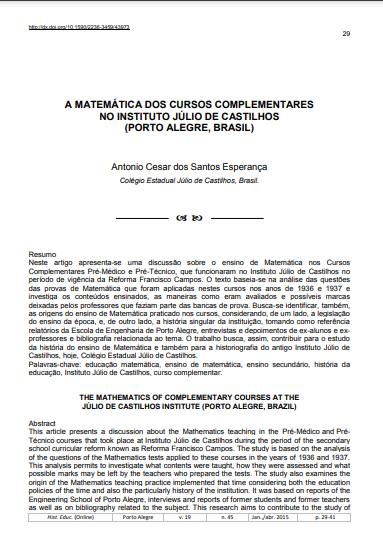 A matemática dos cursos complementares no Instituto Júlio de Castilhos (Porto Alegre, Brasil)