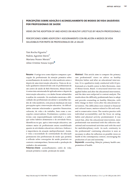 Percepções sobre adoção e aconselhamento de modos de vida saudáveis por profissionais de saúde
