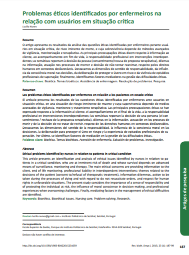 Problemas éticos identificados por enfermeiros na relação com usuários em situação crítica