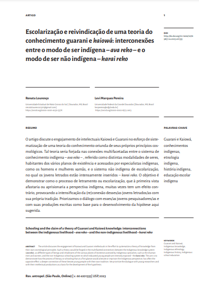 Escolarização e reivindicação de uma teoria do conhecimento guarani e kaiowá: interconexões entre o modo de ser indígena - ava reko - e o modo de ser não indígena - karai reko